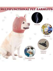 1 件粉色狗耳罩,寵物冬季頸部和耳朵保暖兜帽,緩解壓力焦慮針織帽,適合戶外散步的節日禮服保暖衣 - 粉色 - 查看 6