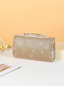 Glamorous Glitter Bling, Sequin, Luxury, Shiny Golden Rhinestone Decor Fashionable Clutch Bag For Women, Suitable For Evening Party Evening Bag, Dinner Bag For Party Girl, Woman, Bride Perfect for Party, Wedding, Prom, Dinner/Banquet, For Cocktail - Gold - View 5