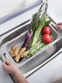 1個家用可伸縮可調整的蔬菜瀝水籃,矩形塑料籃,廚房洗菜水槽漏水籃 - 灰色 - 查看 2