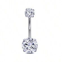 1pc Fashionable Stainless Steel & Zirconia Round Belly Button Ring, Excellent Gift For Women On Valentine's Day,Mom,Mother,Mother's Day,Gift - Silver - View 1