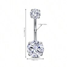 1pc Fashionable Stainless Steel & Zirconia Round Belly Button Ring, Excellent Gift For Women On Valentine's Day,Mom,Mother,Mother's Day,Gift - Silver - View 3