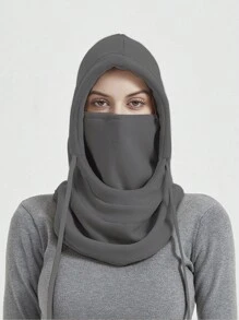 1 pc grey woman's black fleece balaclava hat, sun proof cycling hat - Grey - View 3