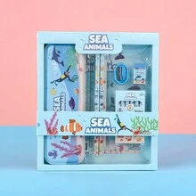 12 Piezas/set Juego De Papelería Para Aprendizaje En Caja De Regalo, Suministros Escolares - Rojo - Ver 6