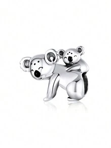 Stylever 1pc Cute Koala DIY Charm Beads Pendant s925 Sterling Silver Cubic Zirconia Creative Bracelet Bangle & Necklace Accessories Ladies Jewelry For Women Fine Jewelry Making Gift For Girls - Silver - View 4