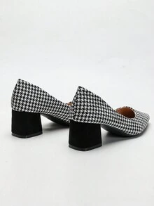 Của phụ nữ Đúng mốt Retro Checkered Khối màu Pointed Toe Dày Gót chân Giày nữ Baotou Cho công việc , Commute - Đen và trắng - Xem 5