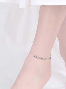 1pc Simple & Round Disc S925 Silver Anklet For Women's Daily Wear - Silver - View 1