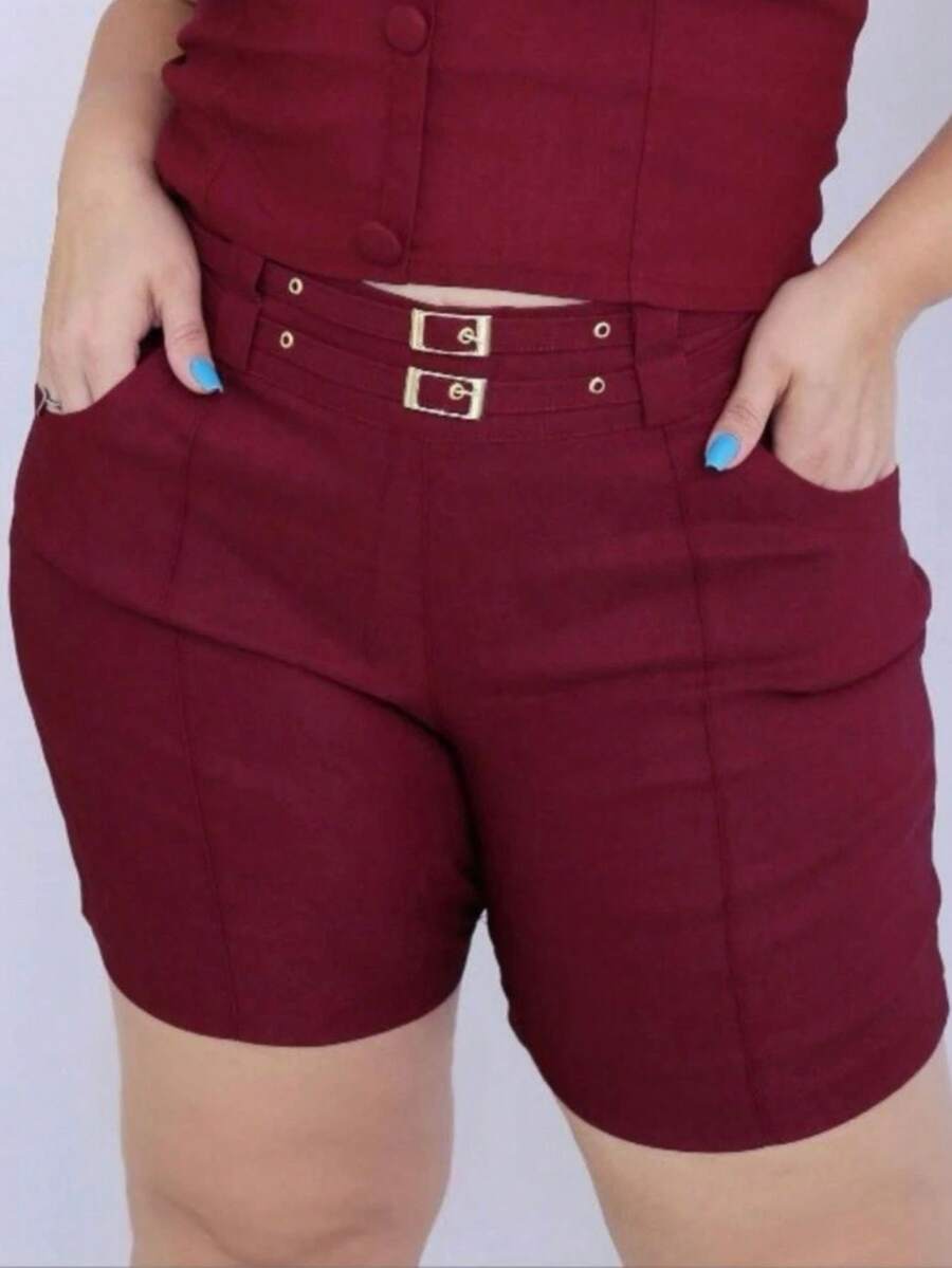 Women Shorts - 紅木色 - 查看 1