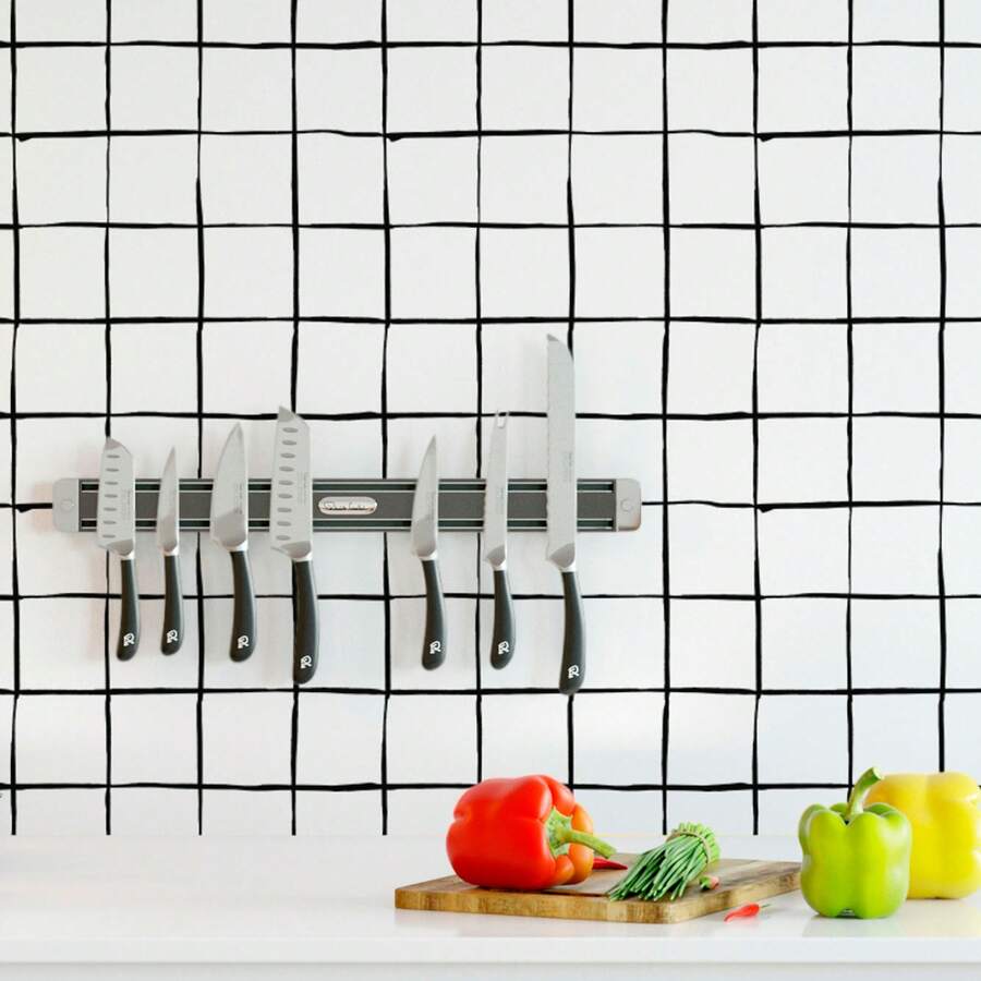 Papel de Parede Vinílico Autoadesivo Lavável Geométrico Quadriculado Preto e Branco Decoração Moderna Quarto - Sala de Estar - Escritório - 5M - Visão 1