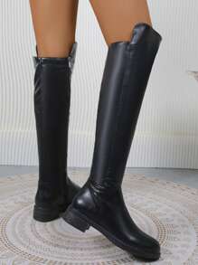 Giày bốt cao đến đầu gối dành cho nữ, thời trang ấm áp mùa đông 2024, giày bốt cao đến giữa bắp chân, có khóa kéo - màu đen - Xem 4