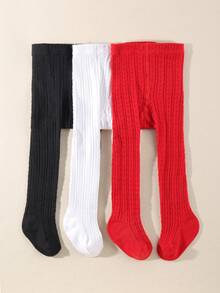 3pcs Baby Solid Color Double Needle Tassel Leggings - Multicolor - View 2