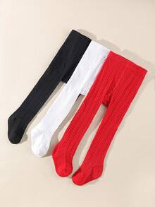 3pcs Baby Solid Color Double Needle Tassel Leggings - Multicolor - View 3