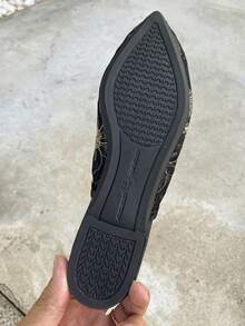 Của phụ nữ Đúng mốt Đen lưới ren Dép đi trong nhà , Mùa hè Con la Với Thoải mái Bằng phẳng Đế - màu đen - Xem 6