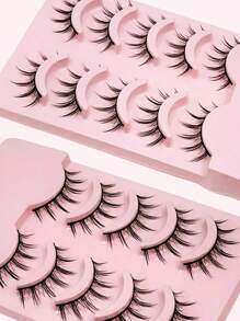 Asiteo 5 Pairs Manga Lashes Natural Wispy False Lashes Fluffy Soft Cross Fairy Lashes Extension Makeup, Manga Eyelashes , Japanese Makeup Thick And Natural Look Wispy Eyelash Extensions , Asian Korean Cosplay Anime False Eyelashes Makeup Tool - 黑色 - 查看 4