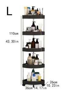 1pc Black And White Color Bathroom Organizer Storage Rack, Free Standing Toilet Corner Shelf, Multifunctional Storage For Bathroom, Kitchen, And Living Room - Black - View 8