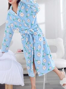 Blue Printed Bathrobe - Blue - View 2