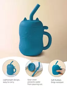 1 pezzo 150ml/5oz Tazza con cannuccia portatile per bambini, tazza con beccuccio per bambini piccoli con cannuccia in silicone e manico, materiali ideali per l'alimentazione dei neonati - Blu - Visualizzare 6