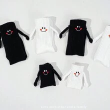 1 Pair Family Style Cartoon Smiling Face Embroidery Hand In Hand Funny Black/white Mid-calf Socks For 1-8 Years Old - Black - View 2