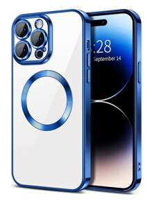 Apple 1pc Electroplated Magnetic Full Cover Phone Case Compatible With IPhone 16, 15 Pro Max, 14 Pro Max, 13, 12, 11, 8 Waterproof Shockproof Anti-Fall Scratch Resistant - Blue - View 4