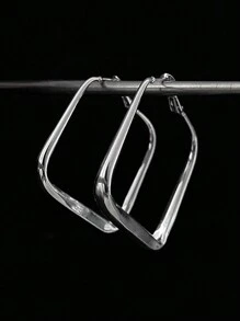 1pair European And American Style Simple Square Hoop Earrings For Women's Daily Wear - Silver - View 6