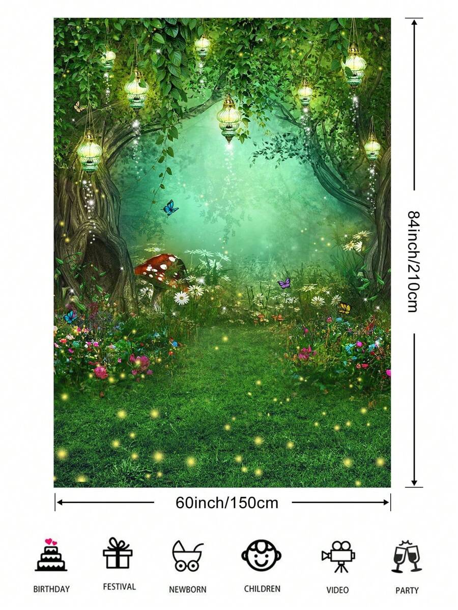 1 Pieza Fondo Mágico Del Bosque De Primavera Con Mariposas De Cuento De Hadas Para Bodas, Cumpleaños, Baby Shower Y Otras Fiestas. 150x210cm Pancarta - Verde - Ver 1