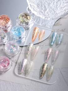 水晶蛋白石指甲片粉紫色全息閃光指甲亮片極光鉻箔粉diy美甲裝飾 - 彩色 - 查看 4