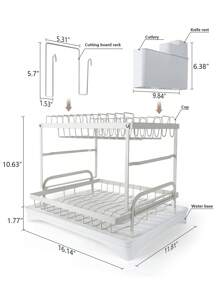 2 Tier Dish Drying Rack, Foldable Dish Drainer Metal Utensil Holder Drainage - White - View 2