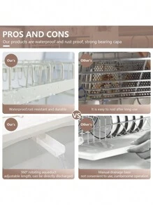 2 Tier Dish Drying Rack, Foldable Dish Drainer Metal Utensil Holder Drainage - White - View 3