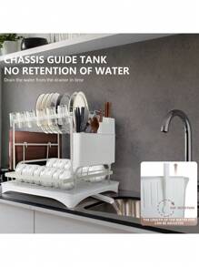 2 Tier Dish Drying Rack, Foldable Dish Drainer Metal Utensil Holder Drainage - White - View 5