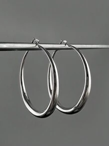 1pair Simple Luxury Fashionable Round Plain Earrings For Women's Daily Wear - Silver - View 5