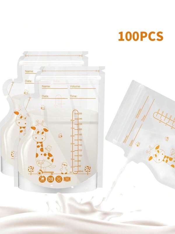 100 peças/60 peças/30 peças, sacos de armazenamento de leite materno de 8 oz/250 ml, sacos de armazenamento de leite com vedação dupla com bico de despejo para amamentação, saco autoportante, perfil plano que economiza espaço para refrigeração e congelamento