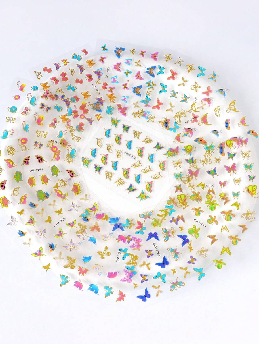 30pcs Colorful Butterfly & Flower Nail Art Sticker Set, Random Pattern Self-Adhesive Stickers, DIY Nail Decoration Accessories