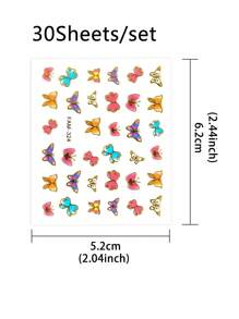 30pcs Colorful Butterfly & Flower Nail Art Sticker Set, Random Pattern Self-Adhesive Stickers, DIY Nail Decoration Accessories - Multicolor - View 7