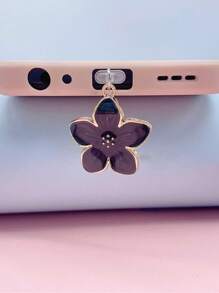 2pcs Black & Pink Cherry Blossom Shaped Dust Plug For Mobile Phone Charging Port