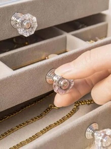 1 件時尚 3 層珠寶盒,簡約便攜式家用珠寶收納盒 - 灰色 - 查看 7