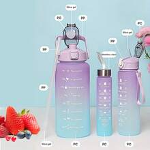 3入組隨時保持補水:帶有時間標記和掛繩的便攜式防漏水瓶-成人和家庭的完美配備! - 紫色 - 查看 3