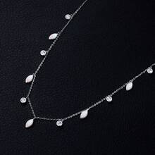 1 件女士蛋白石站項鍊精緻吊墜項鍊 925 純銀蛋白石項鍊 3 毫米圓形 Cz 石和 6x3 毫米欖尖形切割人造寶石項鍊 送給女士的珠寶禮物 18 英寸