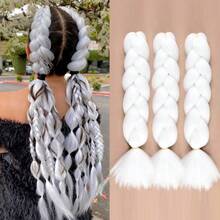 3 件裝 24 吋巨型編織接髮高溫麻花鉤針編織女 Kanekalon 耐熱合成頭髮(白色)