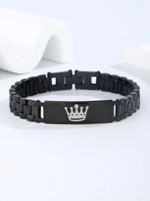 1 件简约黑色不锈钢手链，配银色小皇冠，时尚便捷，可随处佩戴，引领潮流，展现优雅气质，让您成为朋友中的焦点 - 黑與白 - 查看 3