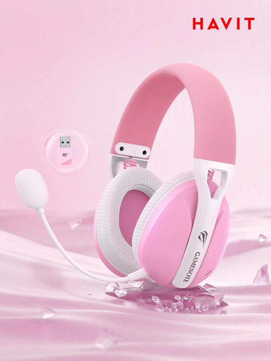 HAVIT Fuxi-H1 防噪 24ms 低延迟粉色无线三模式游戏耳机，具有长电池寿命和全向麦克风 - 粉色 - 查看 1
