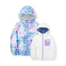 Balabala Tween Girl 保暖防风连帽拉链双面夹棉外套 全身字母印花正面和反面羊毛 - 藍色 - 查看 7