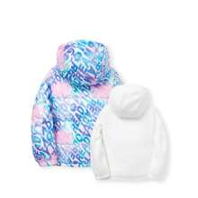 Balabala Tween Girl 保暖防风连帽拉链双面夹棉外套 全身字母印花正面和反面羊毛 - 藍色 - 查看 8