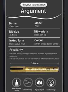 1 set Pluma marcador pintura con recargable tinta , dorado , plata , blanco & negro color , alta temperatura resistente , impermeable , a prueba de sol , para de coche , rueda , reparar - Multicolor - Ver 2