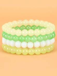 4 pcs colored beaded elastic rope healing bracelets - Multicolor - View 14