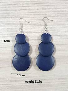 1對女性圓形木製三股流蘇吊墜耳環 - 藏蓝色 - 查看 2