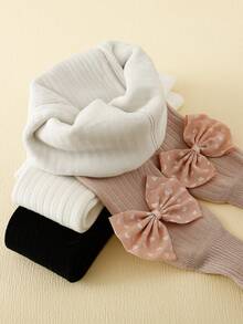 3 件裝嬰兒加厚天鵝絨蝴蝶結裝飾緊身褲 - 彩色 - 查看 3