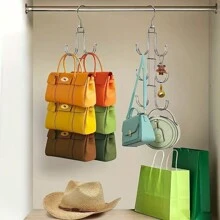 1pc 360 Degree Rotatable Metal Purse Hanger Organizer For Closet - Keep Purses Visible And In Good Condition - Space Saving Backpack Rack - SilveryStorage Bag School Supplies School Accessories Back To School Room Decor Home Decor University Students Organizer