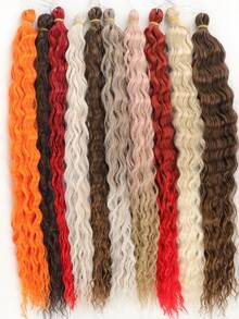 合成麻花鉤針捲髮 22 英寸水波辮子頭髮漸變金色棕色紅灰色深波編織接發 - 黑色 - 查看 5
