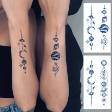 3入組手臂月球和行星刺青貼紙,防水,長效(7-15天),男女皆宜 - 黑色 - 查看 1