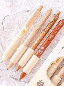 4pcs Cream Puff Gel Pens Set Soft Holding 0.5mm Ballpoint Black Color Ink for Writing Office School - Apricot - View 4