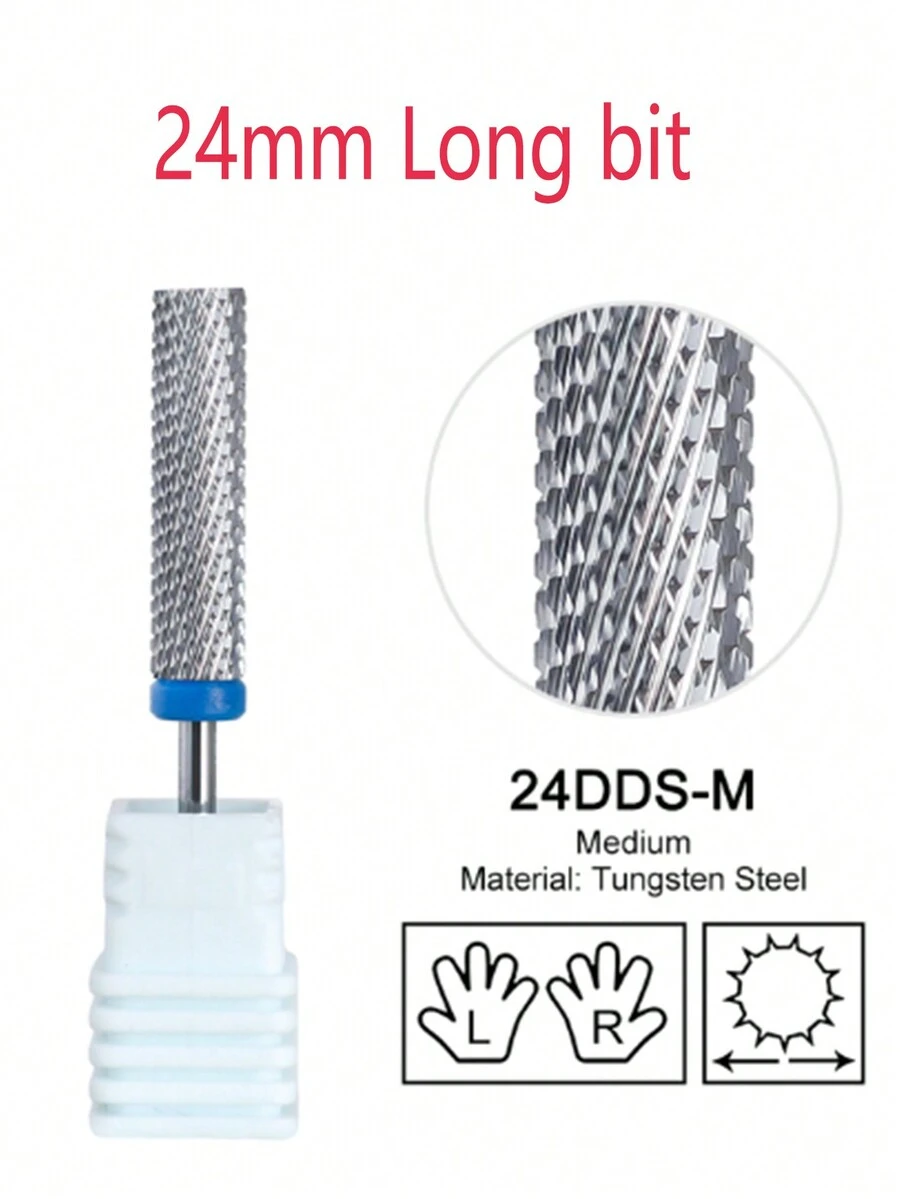 1PC 5-IN-1 Long 24mm Tungsten Carbide Milling Cutter Burrs, Nail Drill Bits, nail polishing head Nail File Manicure Machine Nail Art Accessories - Multicolor - View 1